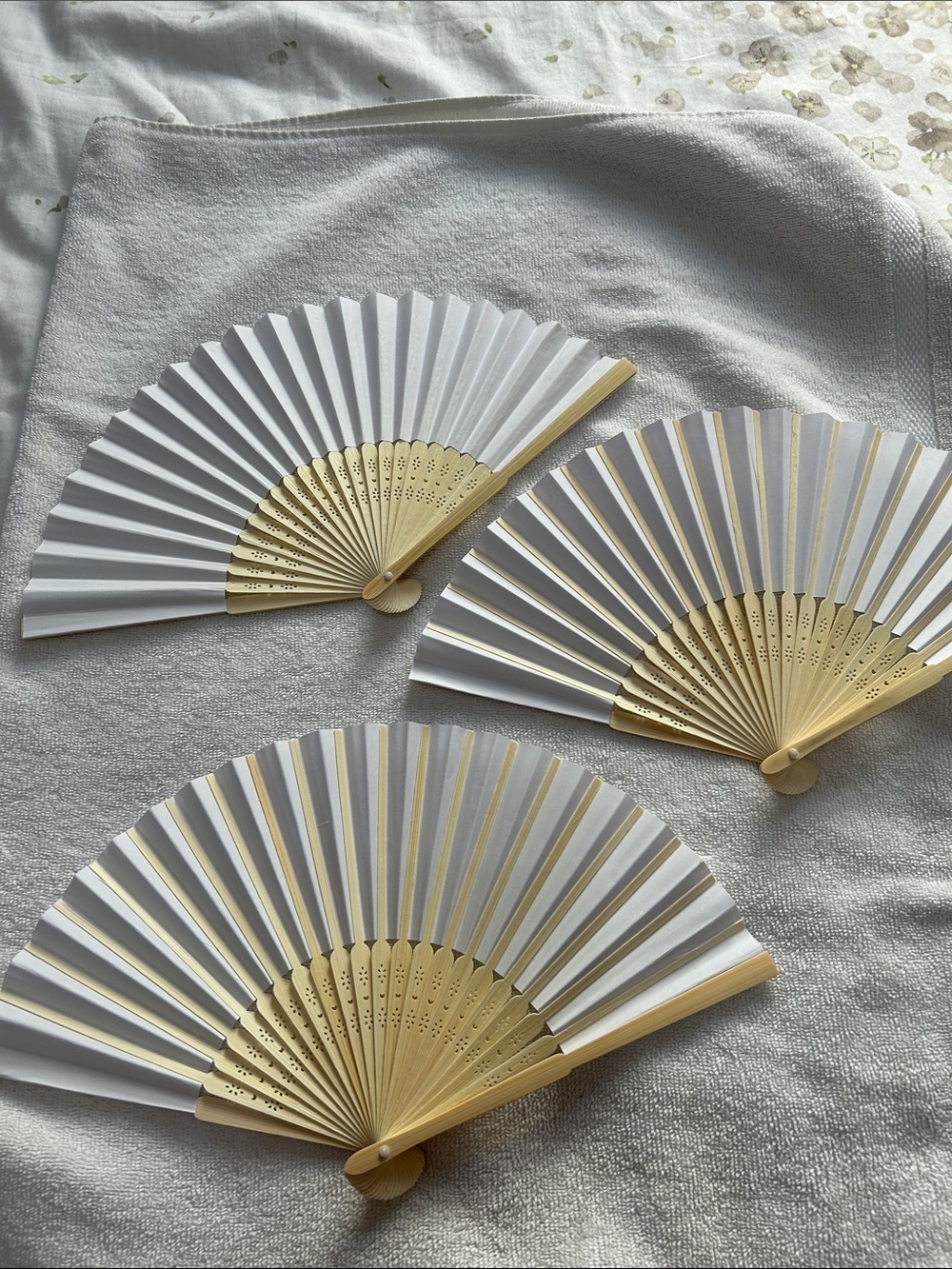 White Folding Hand Fan with Natural Wood Frame - Pack of 3